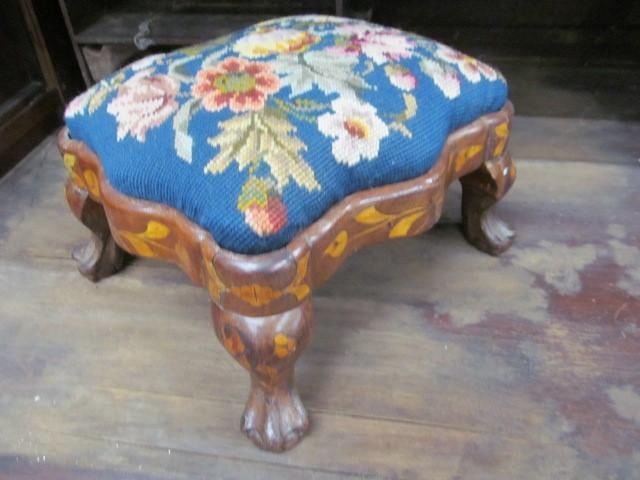 Marquetry/Needlepoint Stool: 10 X 11