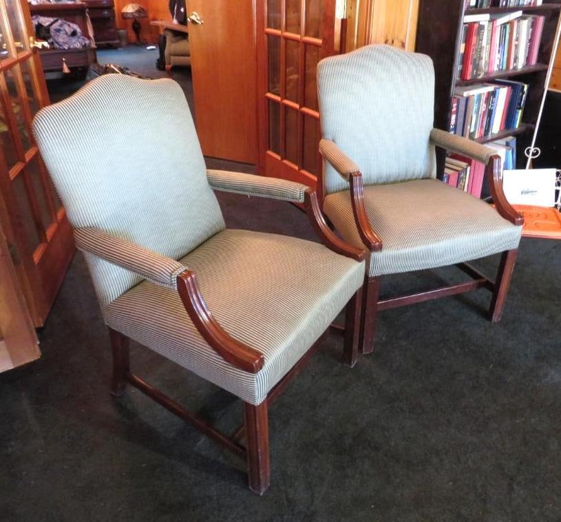 (2) Vintage George III Style Upholstered Library Chairs (1 of 14)
