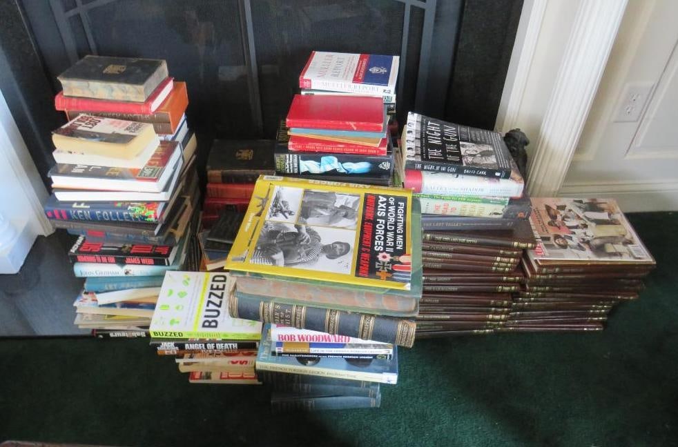 Asst. Historical Books: incl. authors like Ken Follett, James Webb, John Grisham, & moreLocation: Den