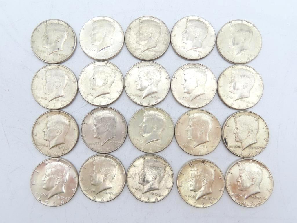 (20) 1964 U.S. Kennedy Half Dollars (1 of 2)