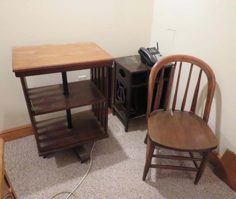 Mission Style Revolving Oak Bookcase, Record Cabinet, & Side Chair (1 of 5)
