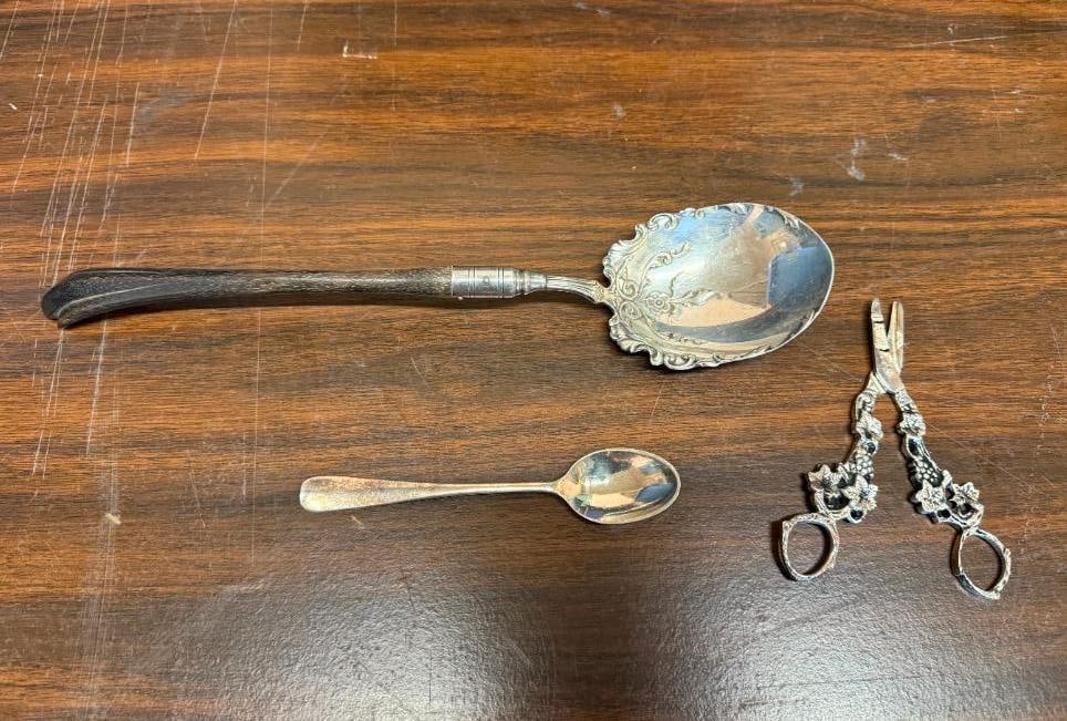 S.P. Serving Spoon w/Wood Handle: Incl. S.P. Grape Shears, & Steiff Spoon