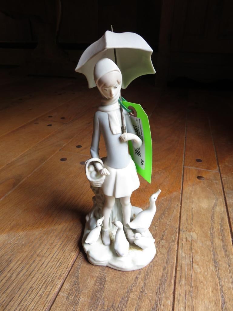 LLADRO Porcelain Girl with Ducks Statue: LLADRO Porcelain Girl with Ducks Statue