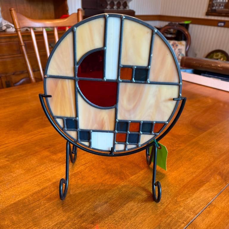 Stain Glass Trivet w/Wrought Iron Holder: Stain Glass Trivet w/Wrought Iron Holder