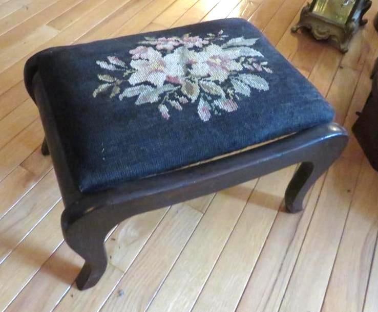 Vintage Wood Embroidered Cushioned Foot Stand: 16" x 12" x 10"