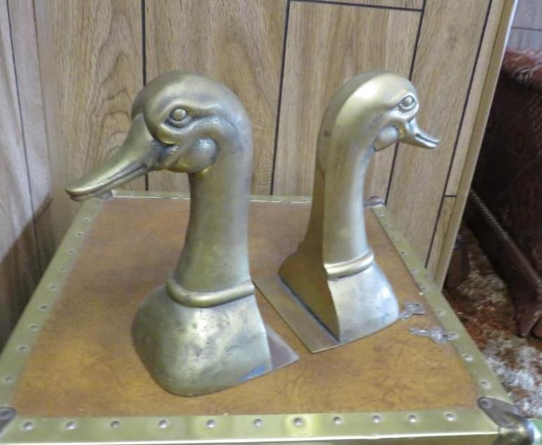 Pair of Brass Goose Bookends: 10" x 5 1/2"