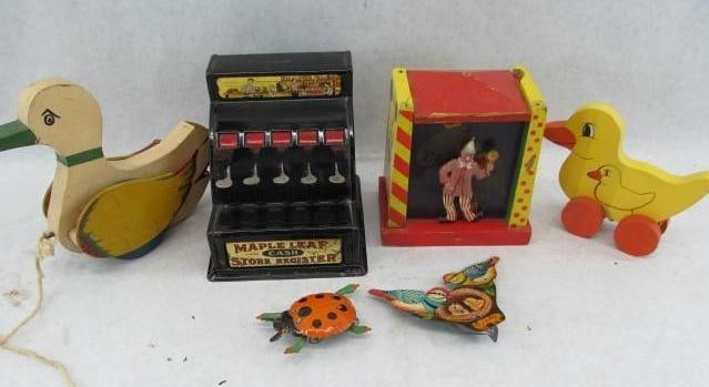 (6) Vintage Toys: music box plays Ta Ra Ra Boom-di-ay