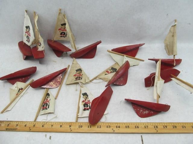 (12) Mini Painted Sailboats w/Pirate Flags: 5"
