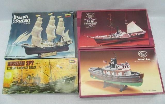 (4) Plastic Ship Model Kits: Incl. Lindberg & Revell
