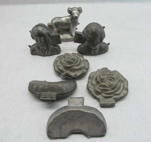 (7) Ice Cream Molds: Washington, Floral, Cow, Moon, E & Co. NY