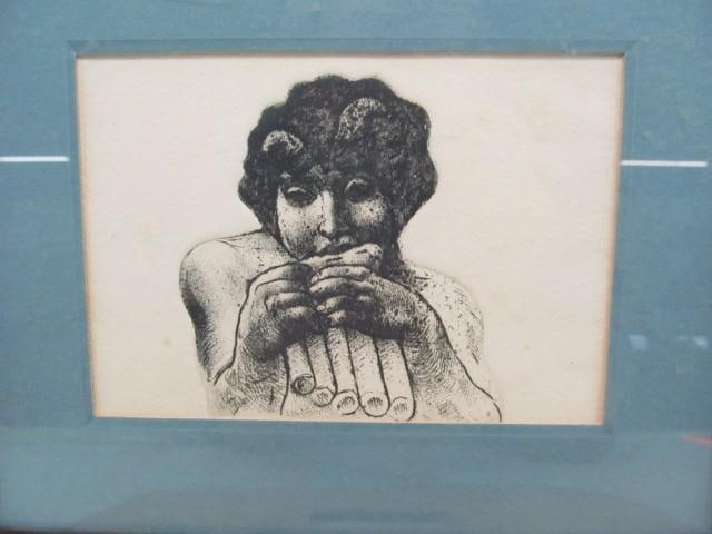 David Bumbeck Framed Etching of Pan: 9" X 11"