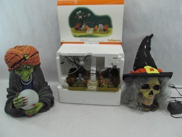 (2) Halloween Decorations & A Lighted Scary Witch: Department 56 Fortune Telling Witch is 12 inches tall