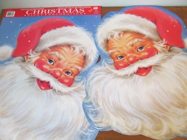 (4) Santa Decorations: 22" tall, (2) are 1970 Breistle