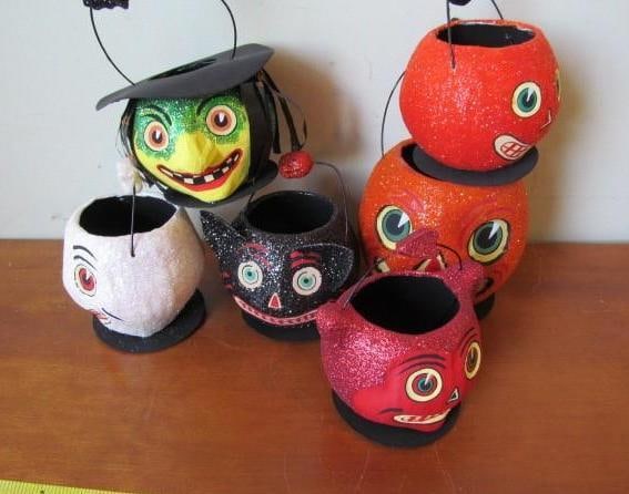 (6) Department 56 Halloween Pumpkin Heads: (6) Department 56 Halloween Pumpkin Heads