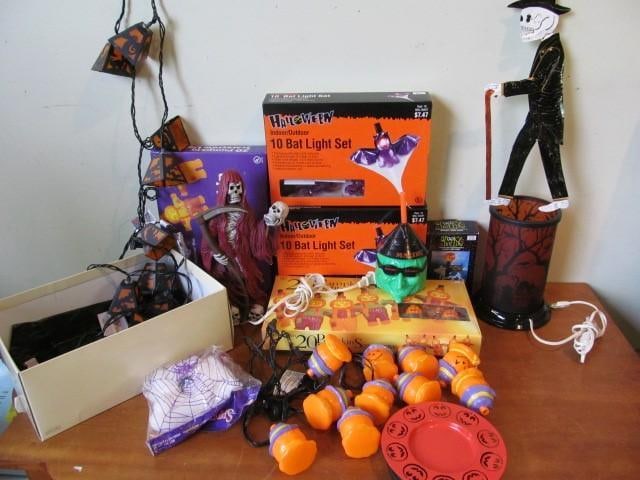 Asst. Halloween Lighting w/ Extras: Tin skull man is (16") tall