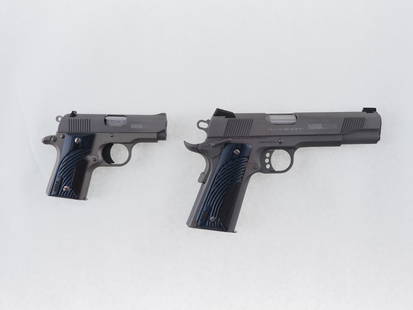 NRA Matched Set of Colt Semi-Automatic Pistols: A stainless steel Government Model, s.n. 14NRA0696, .45 ACP, with Novak style rear sight &amp; (2) Colt magazines and a stainless steel Mustang, s.n. 0609NRA14, .380 Auto, with fixed sights &amp; (2)