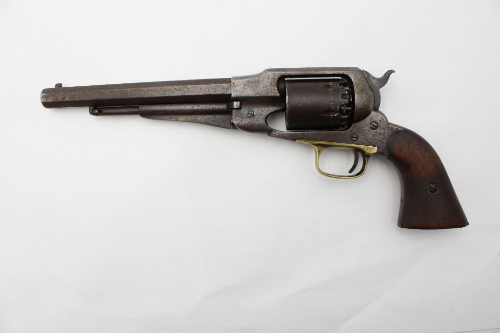 Remington New Model Army Single Action Revolver: s.n. 82278, .44 Cal., 8" barrel, numbers matching, in good un-molested condition. Antique