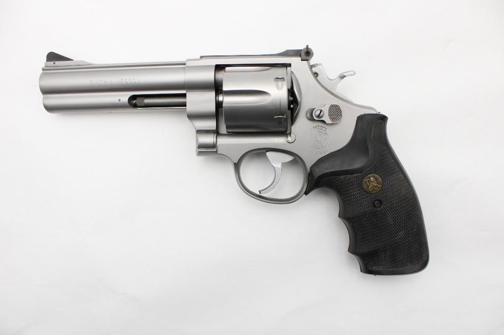Smith & Wesson Model 625-2 Double Action Revolver: s.n. BDC6706, .45 ACP, stainless steel, 5" barrel, in excellent condition with the factory box, cleaning tools and assorted clips. Modern (25-0393)