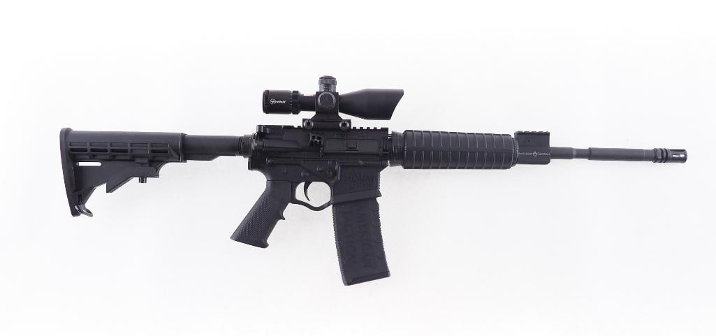 American Tactical Omni Hybrid Semi-Automatic Rifle: s.n. NS125630, 5.56mm, 16" barrel with muzzle device, flat top upper, collapsible stock, with Firefield 2.5-10X red / green illuminated reticle scope and (1) 30 round magazine. In excellent condition.