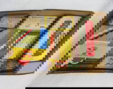Cartridge Lot: inc.: (26) Super Vel 9mm Luger; Box of Vintage Peters .30-06; Part Box Winchester .3280 Auto; Part Box Remington .25 Auto; Mixed Box .44 Remington Magnum; Part Box .30 Carbine; most of a Box of 5.56 B
