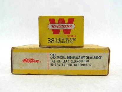 (2) Collectible .38 Cartridge Boxes: Western .38 Special Super-Match, half full & Winchester .38 S&W Blanks near full