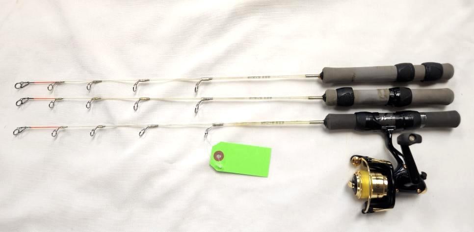 (3) HT Clear Ice Ice Fishing Rods: 24", with (1) Gander Mountain reel