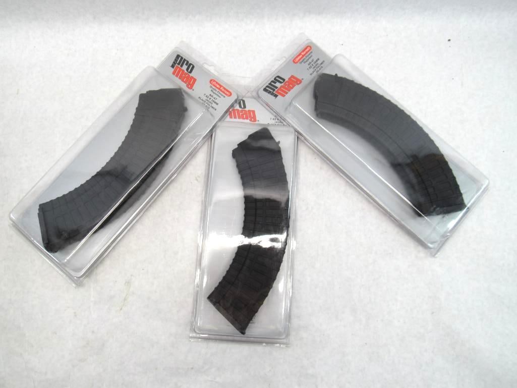 (3) ProMag AK-47 7.62x39 Magazines: Your State may have Restrictions, check before bidding. **** Magazine Shipping Restrictions- Magazine Shipping State Limits: CA (10), CO (15), CT (10), DC (10), DE (17), HI (10), IL (10)/(15), MA (10)