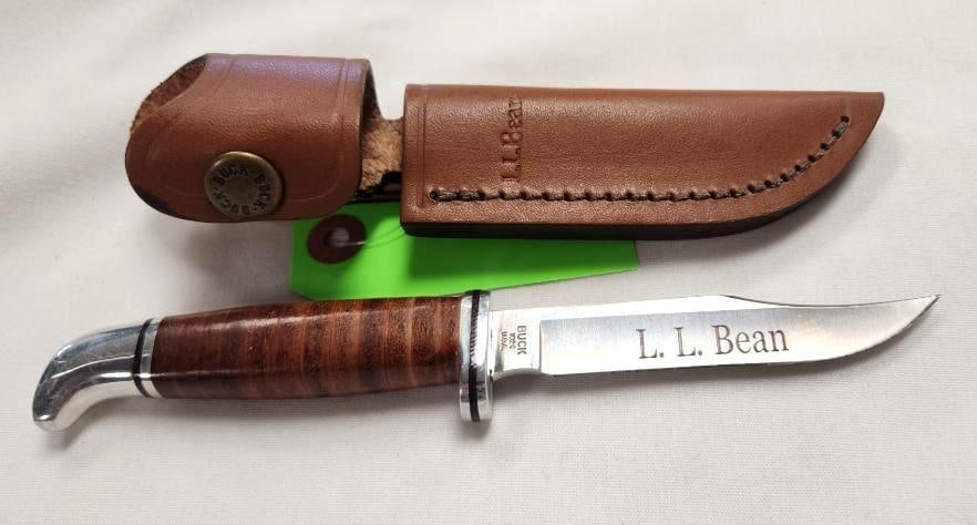 Buck / L.L. Bean 102 Fixed Blade Knife: 8.625" o.a.l., with leather sheath