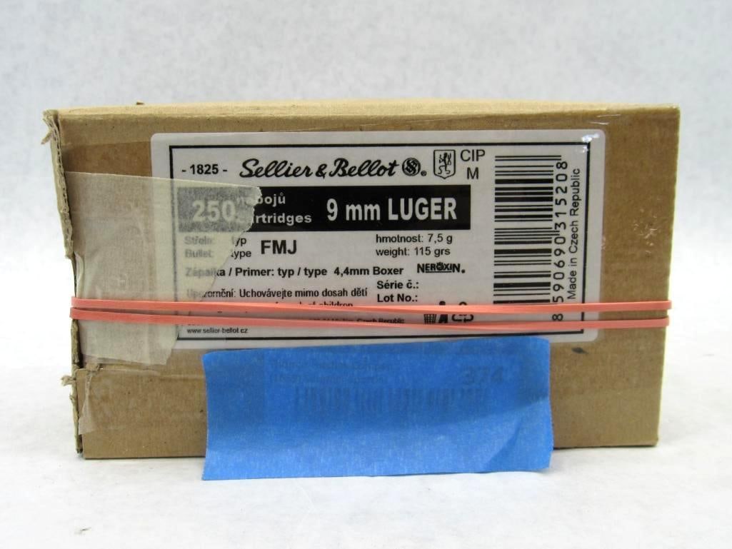 (250) Sellier & Bellot 9mm Cartridges: 115 Gr., FMJ