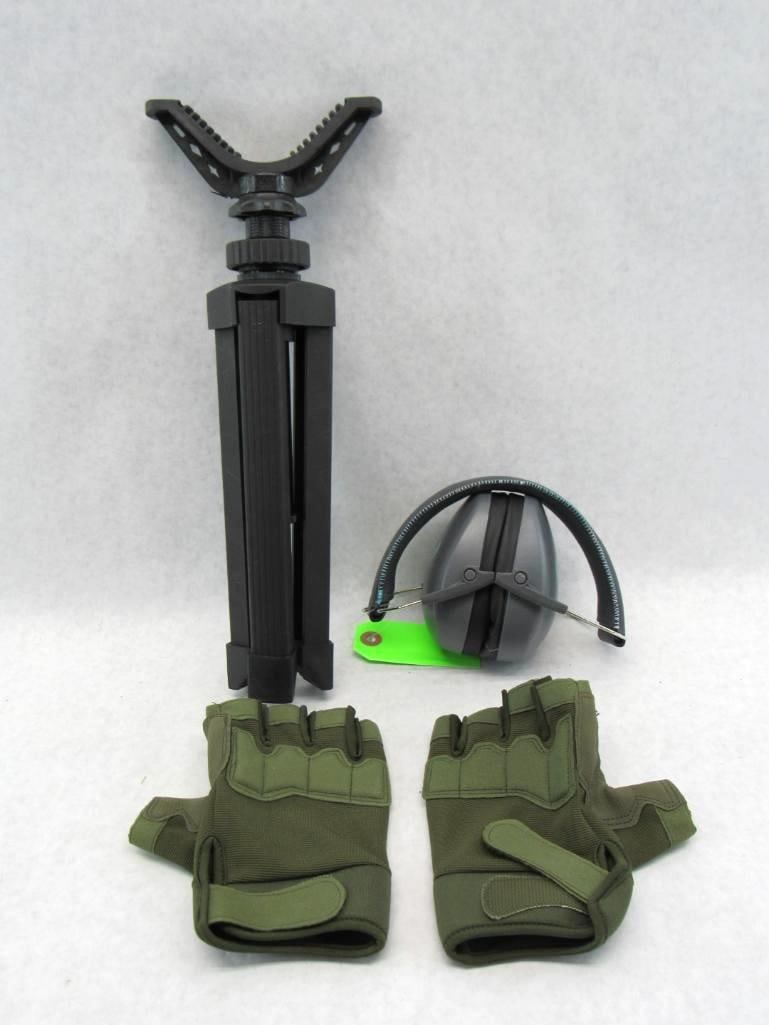 Rifleman's Lot: incl.: ear muffs; shooting gloves; rifle rest