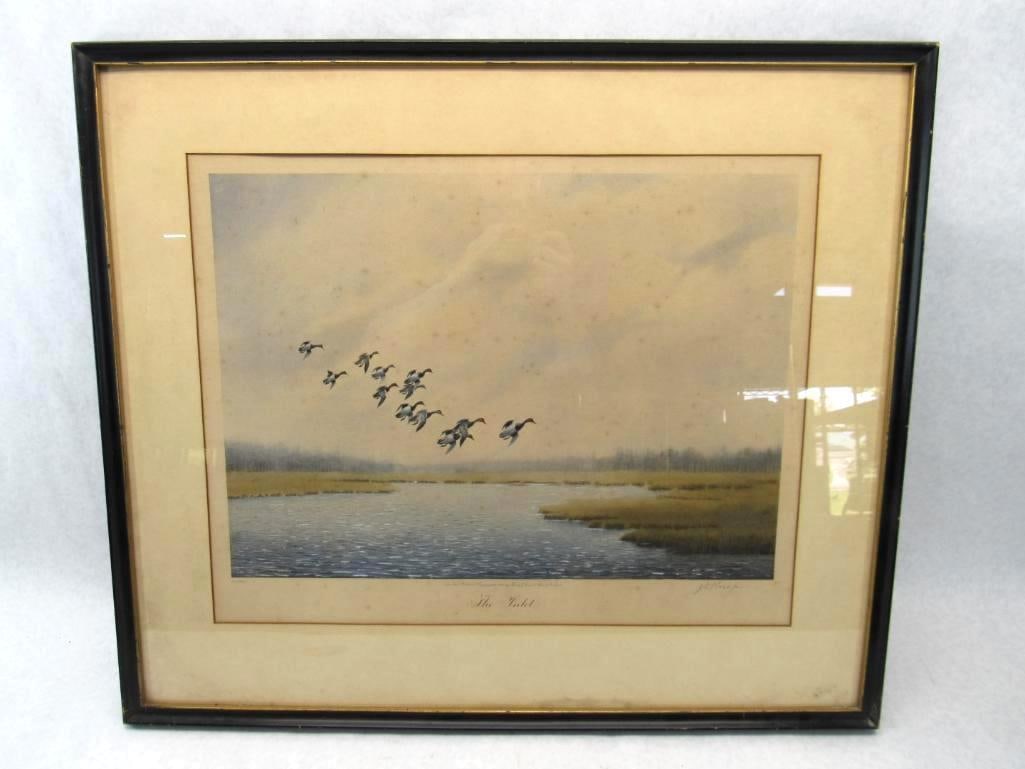 J.D. Knap Hand Colored Print "The Inlet": 250/207, signed by the artist, 24.5" x 28.625" framed