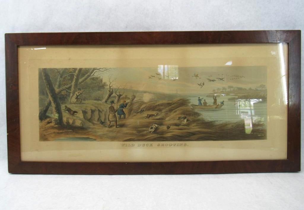 Antique Colored Engraving "Wild Duck Shooting" (1 of 5)