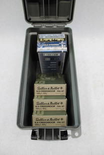 (5) Boxes of 6.5 Creedmoor Cartridges: Sellier & Bellot and Fiocchi, in plastic ammo can