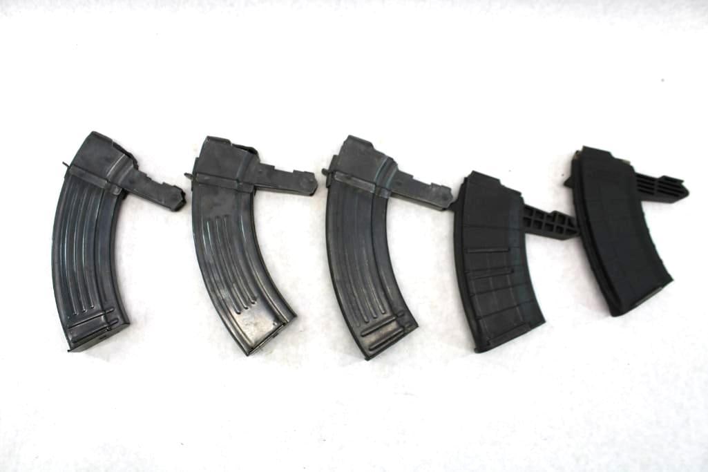 (5) SKS Magazines: (2) poly, (3) steel, Your State may have Restrictions, check before bidding. **** Magazine Shipping Restrictions- Magazine Shipping State Limits: CA (10), CO (15), CT (10), DC (10), DE (17), HI (10), 