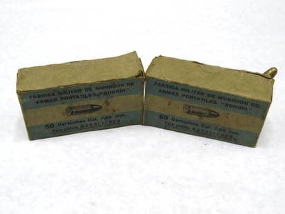 (2) Vintage 7.65mm Cartridge Boxes: mostly full