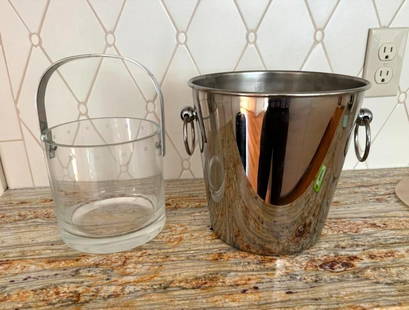 Williams & Sonoma Champagne Bucket & Etched Crystal Ice Bucket: Williams & Sonoma Champagne Bucket & Etched Crystal Ice Bucket