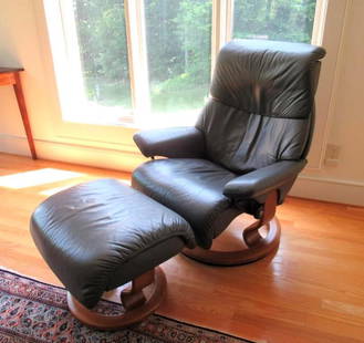Ekornes Stressless Leather Reclining Chair and Ottoman: 33"x31"x44" and 23"x21x18"