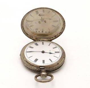 Antique B & C .935 Silver Case Pocket Watch: key wind, 38mm, engraved case, 42 grams total weight