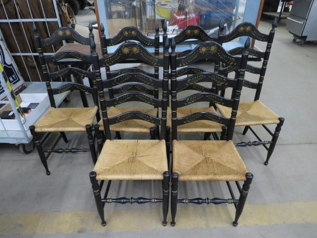 Set of (6) Hitchcock Style Painted Rush Seat Ladderback Chairs (1 of 5)
