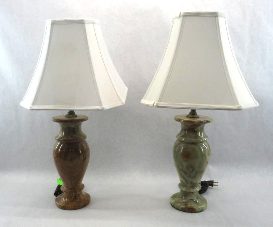 Pair of Turned Alabaster Lamps: 24" in height