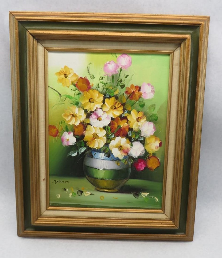 Vernon Oil on Canvas Floral Still Life: 22.5" x 19" framed
