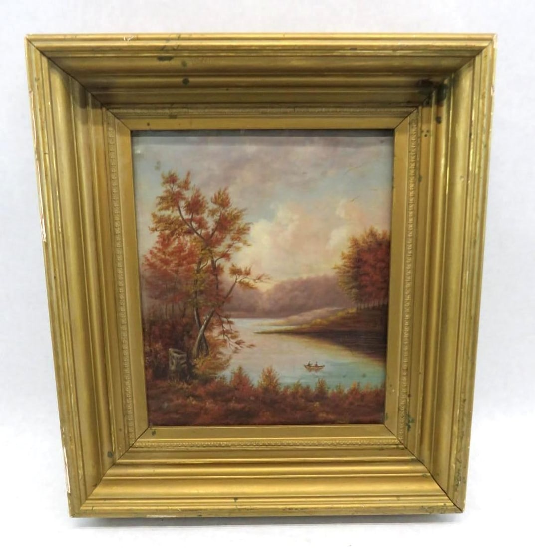 Antique Oil on Canvas Painting: 12" x 10", 17.5" x 15.5" framed