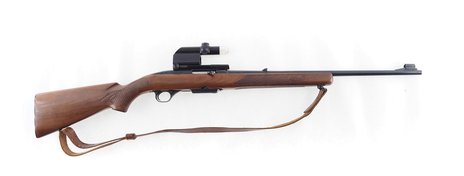 Winchester Model 100 Semi-Automatic Rifle: s.n. A254355, .308 Win., 22" barrel with original sights, Weaver Qwik Point model R-1USA red dot, (2) magazines, good basket weave checkering. Modern (25-0491)
