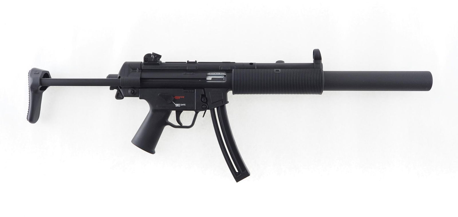 "Umarex" Heckler & Koch Model MP5 Semi-Automatic Rifle: s.n. HD078383, .22 LR, 16.1" barrel, with faux suppressor, adjustable sights, collapsible rear stock, and (2) 25 round magazines, in the factory box. Made in Germany by Umarex. Modern (25-0520)