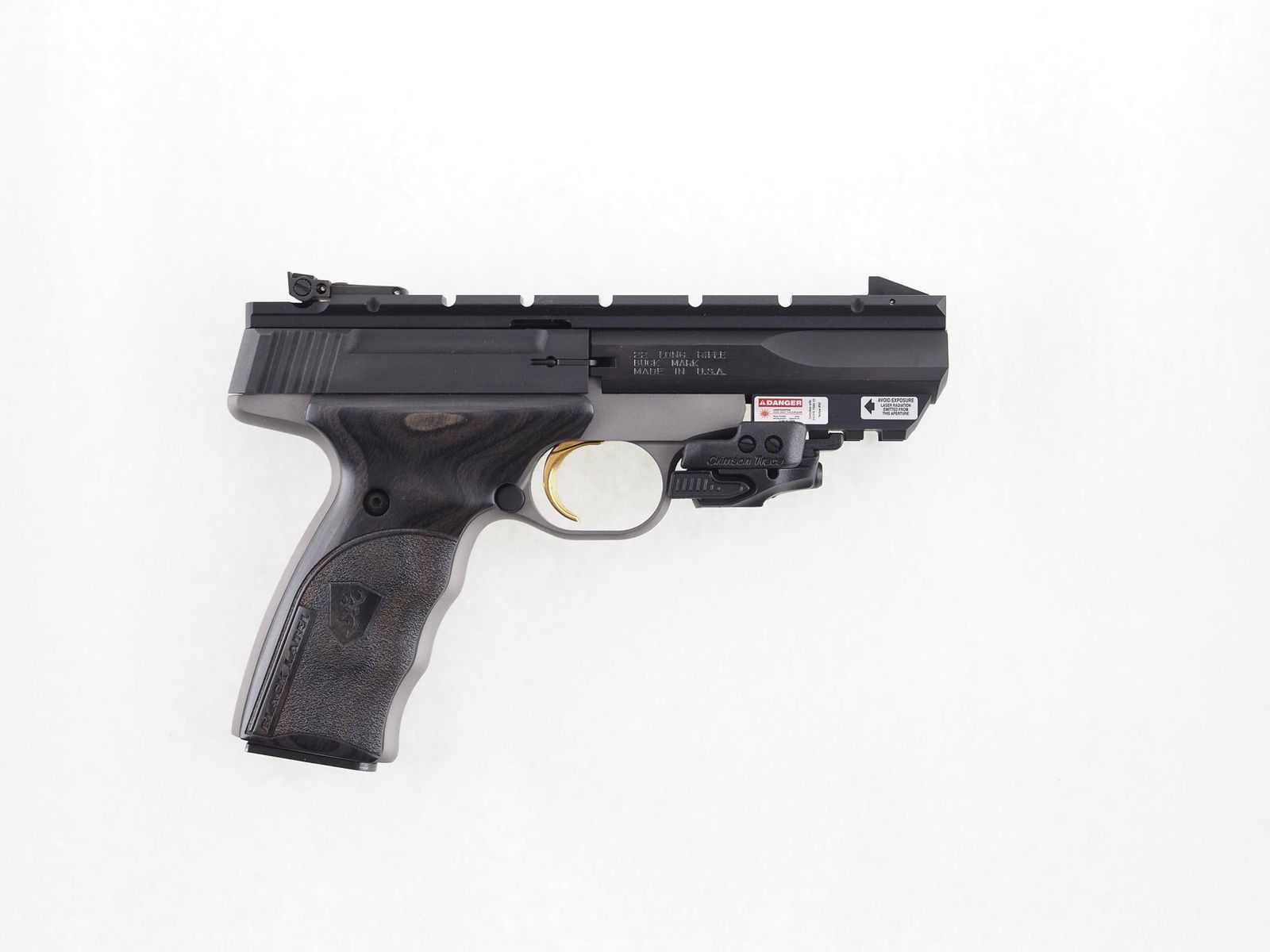 Browning Buck Mark Semi-Automatic Pistol: s.n. 515ZY31108, .22 LR, 4" barrel with adjustable rear sight and rail, Crimson Trace red laser, with (1) Browning magazine, in a Browning soft case. Modern (25-0438)