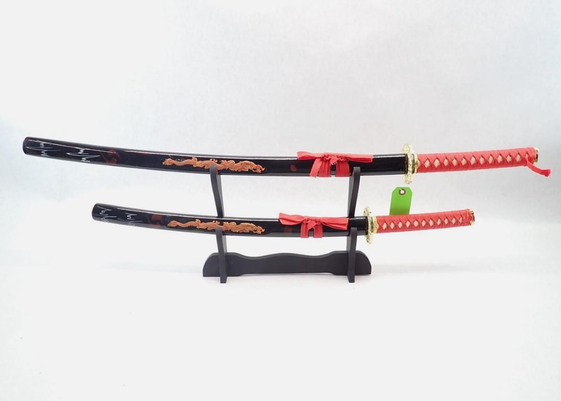 (2) Japanese Style Swords and display stand: (2) Japanese Style Swords and display stand