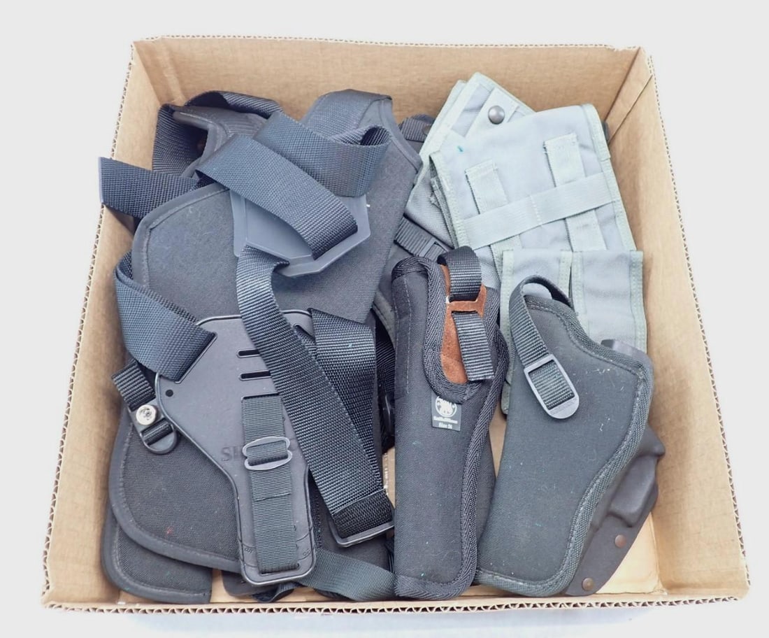 (13 Nylon Holsters and Ammo Pouches: Incl. S & W , Uncle Mikes, Etc., Mostly Large Cal Revolver