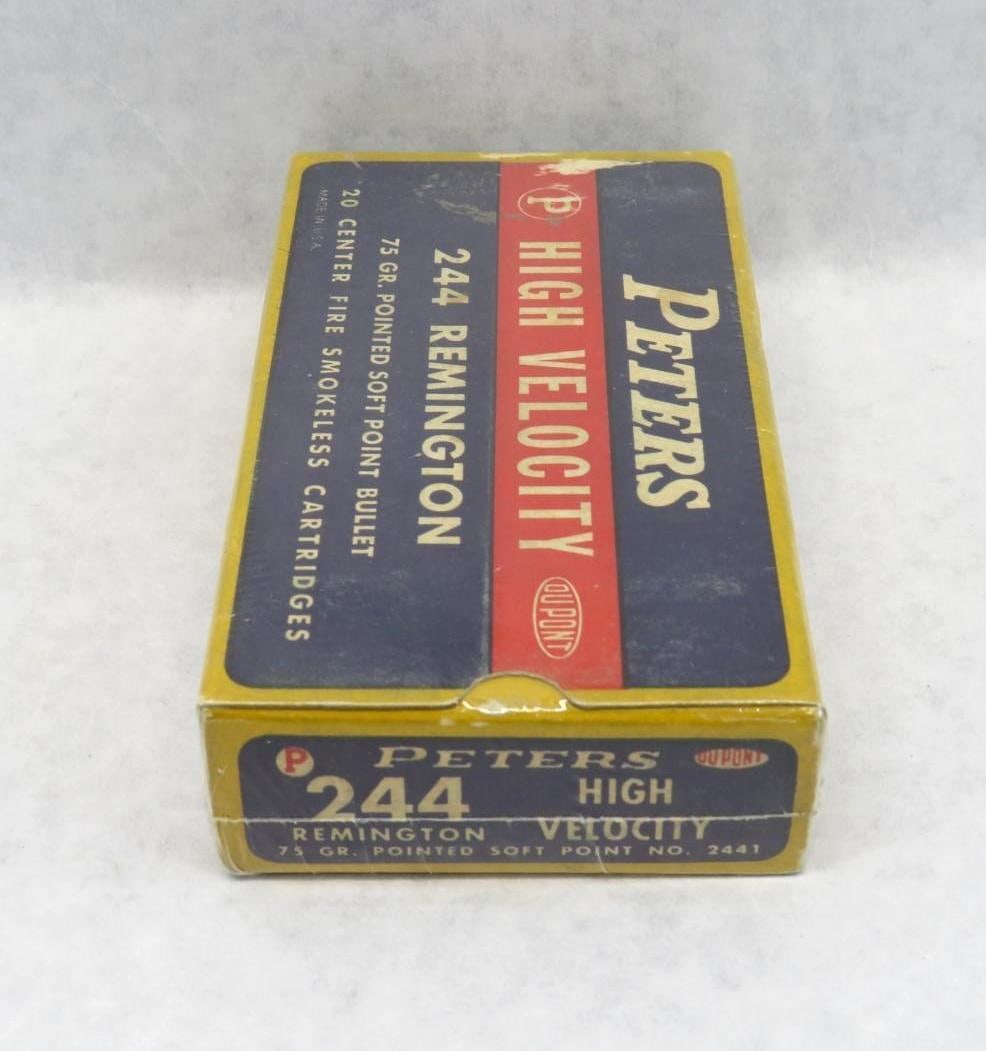 Box of Peters 244 Remington: 75 Gr., PSP, 20 Rounds. "Box in Very Good Condition"