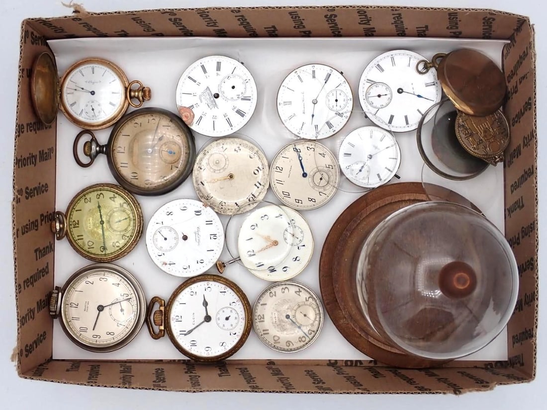 Vintage Pocket Watches and Parts: incl.: (5) Watches (3) Elgin, Westclox; (9) Movements