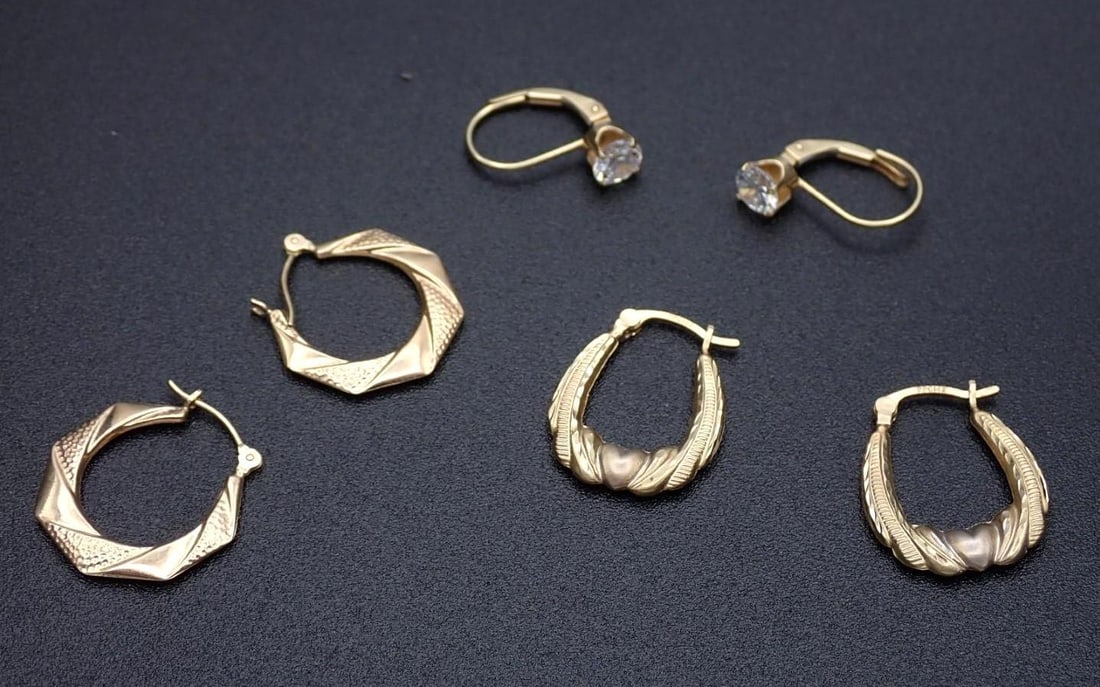 (3) Pairs of 14K Yellow Gold Earrings (1 of 4)